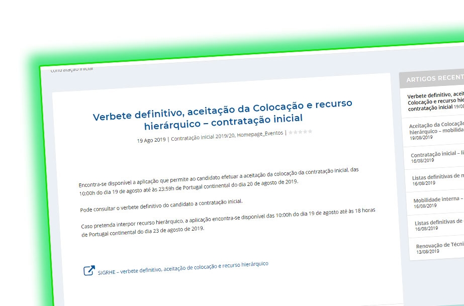 Verbete definitivo, aceitação da Colocação e recurso hierárquico – contratação inicial