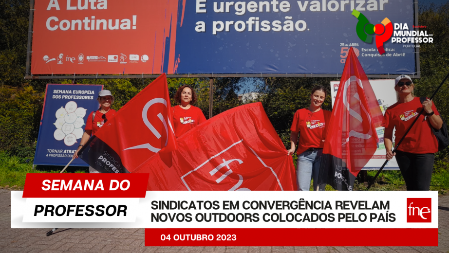 Sindicatos da Educação em convergência apresentam outdoors colocados por todo o país